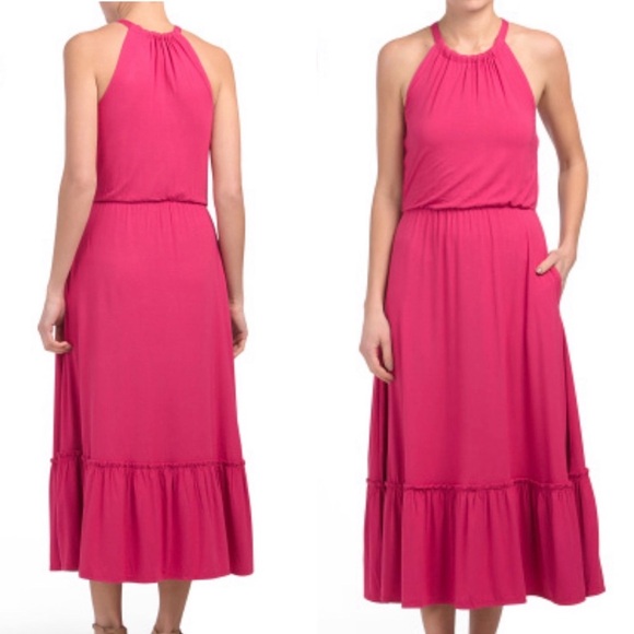Rachel Zoe Fuchsia Pink Halter Maxi Dress Tiered Hem NWT Size Small - Picture 1 of 14